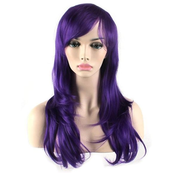 28" Long Purple Black Ombre Fashion WIG Wavy Curly Hair Cosplay w/cap - NIP - Picture 2 of 3